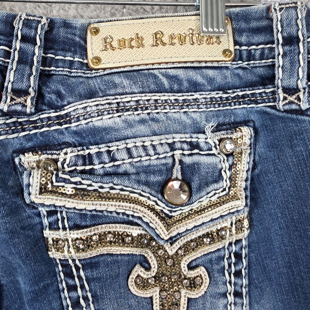 ROCK REVIVAL Women's Kai Easy Boot Distressed Dark Wash Jeans Size 29 - Picture 10 of 14